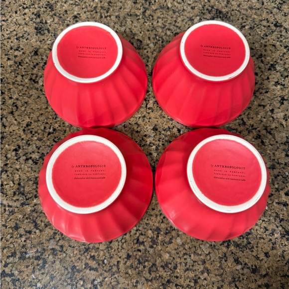 Anthropologie Red Matte Latte Cereal Bowls - Set of Four - Picture 5 of 6